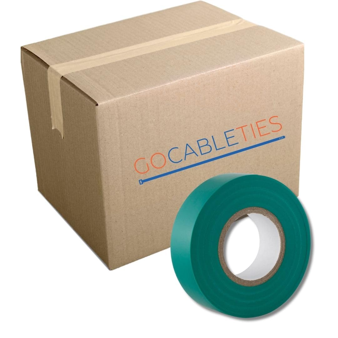 Gocableties Green Electrical Tape, 19mm x 20m, Bulk Box of 50 Rolls, Strong Self-Adhesive PVC Insulation Tape for Insulating, Repairing and Protecting Electrical