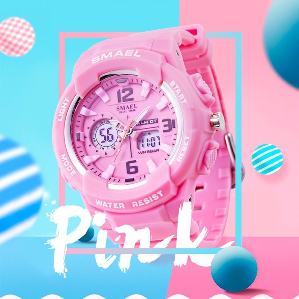 Miniatura 5 de SMAEL - Reloj de pulsera deportivo para mujer con mecanismo de cuarzo de movimiento doble y pantalla analógica digital