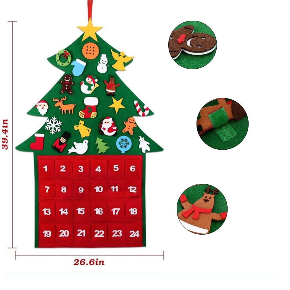 Calendario Dell'Avvento In Feltro Per Natale - Decorazione Appendibile Con 24 Tasche Per Regalini