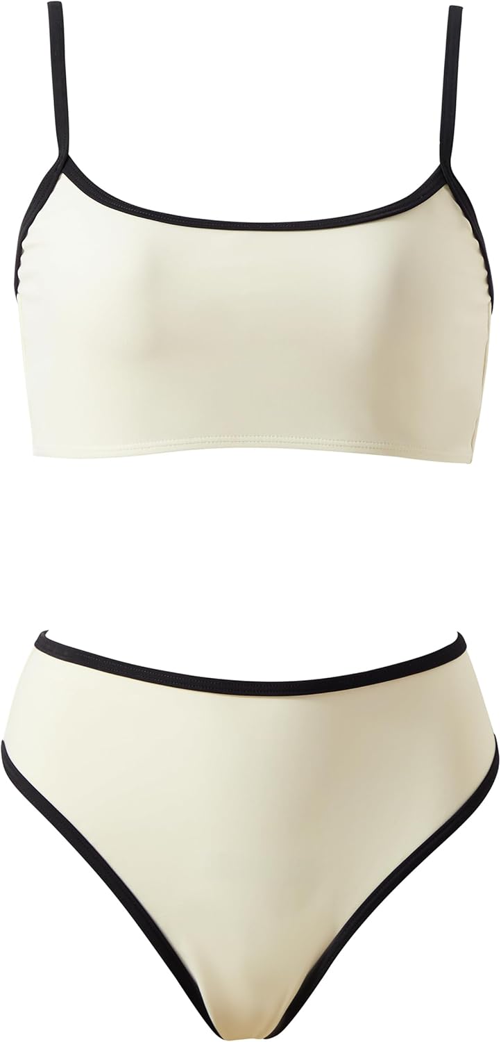 SUUKSESS Women High Waisted 2 Piece Bikini Set Cheeky High Cut Bandeau Swimsuit - Image 5