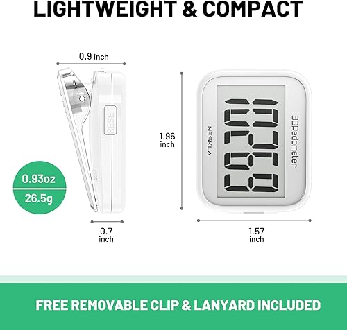 Miniatura 6 de Podómetro 3D para caminar, contador de pasos simple con pantalla digital grande, rastreador de pasos con cordón de clip extraíble, seguimiento