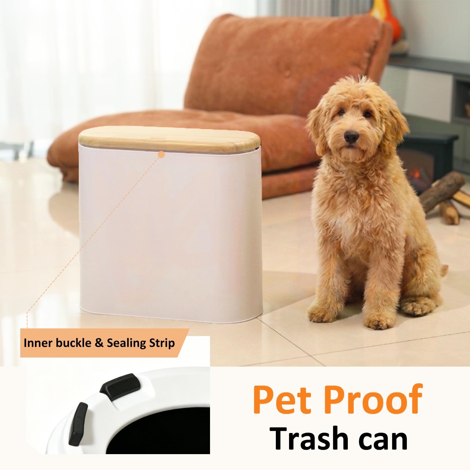 Pattumiera da bagno con coperchio, 10 litri, piccola pattumiera a prova di cane, moderna cestino per rifiuti da ufficio con coperchio a pressione, in plastica sottile, per camera da letto, WC