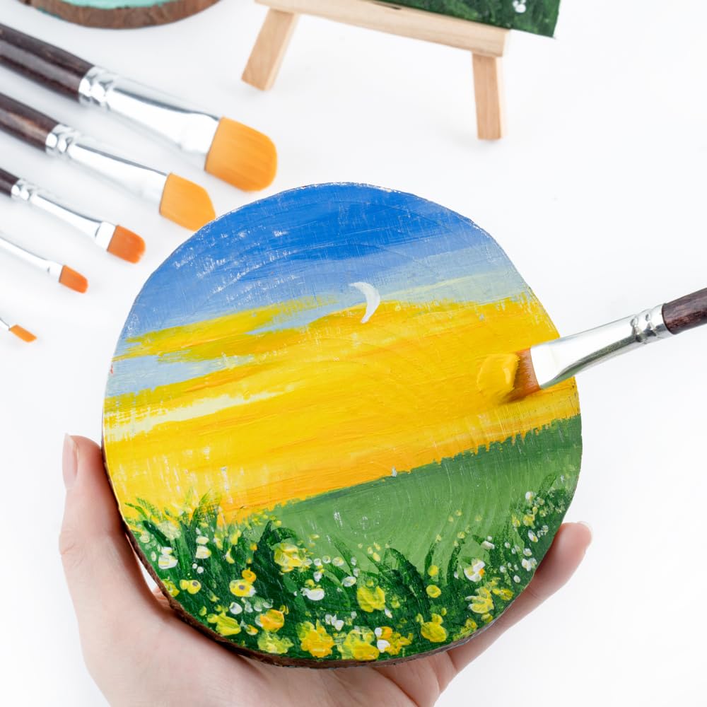 Transon 7pcs Artist Filbert Paintbrush Set for Acrylic Watercolor Gouache Oil and Body Painting, Brown, M-Filbert - Image 4