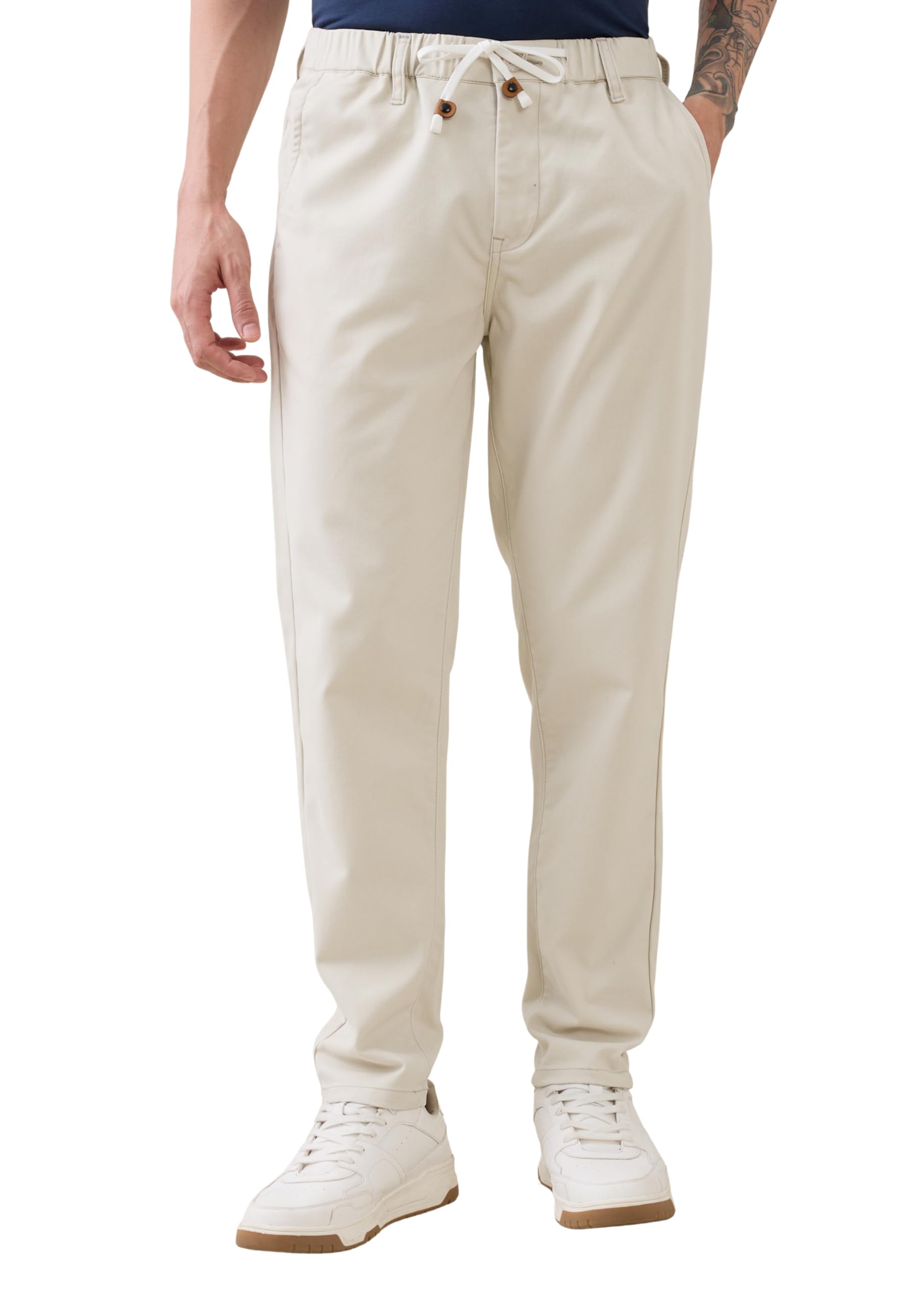 nostrum Men's Cotton-Linen Drawstring Casual Trousers for Men, Beige, Regular Slim Fit, Mid Rise with Side Pockets, Straight Leg for Spring Wear-picture-27