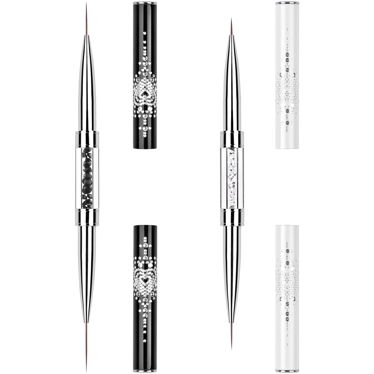 2Pcs Dual-ended Nail Art Liner Brush Set for UV Gel Polish Painting Drawing Rhinestone Handle Professional Nail Design Brushes 7/11/15/21mm