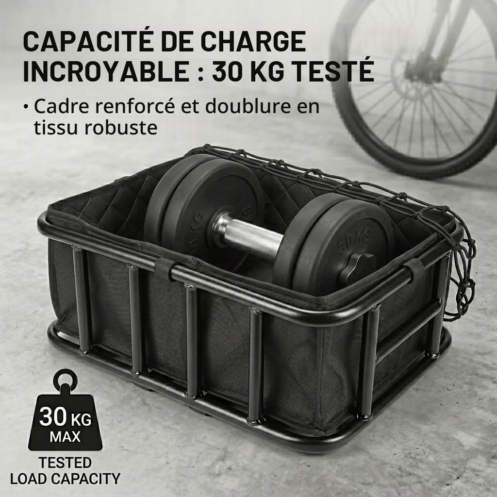 QWORK® Panier à vélo arrière, Grand Panier Velo métal avec Filet de Cargaison et Doublure, pour la Plupart des vélos et e-Bikes