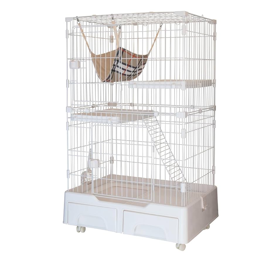 Amazon.co.jp: 猫 ケージ キャットハウス 2段 キャスター付 (ホワイト