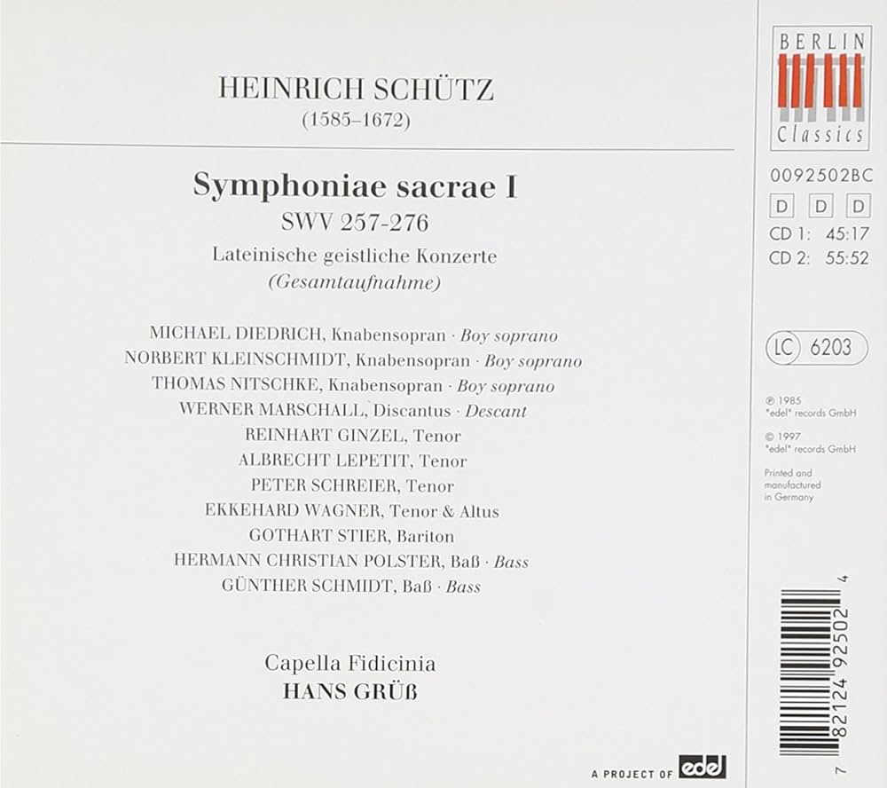 SCHUTZ,HEINRICH - Symphoniae Sacrae I - Amazon.com Music