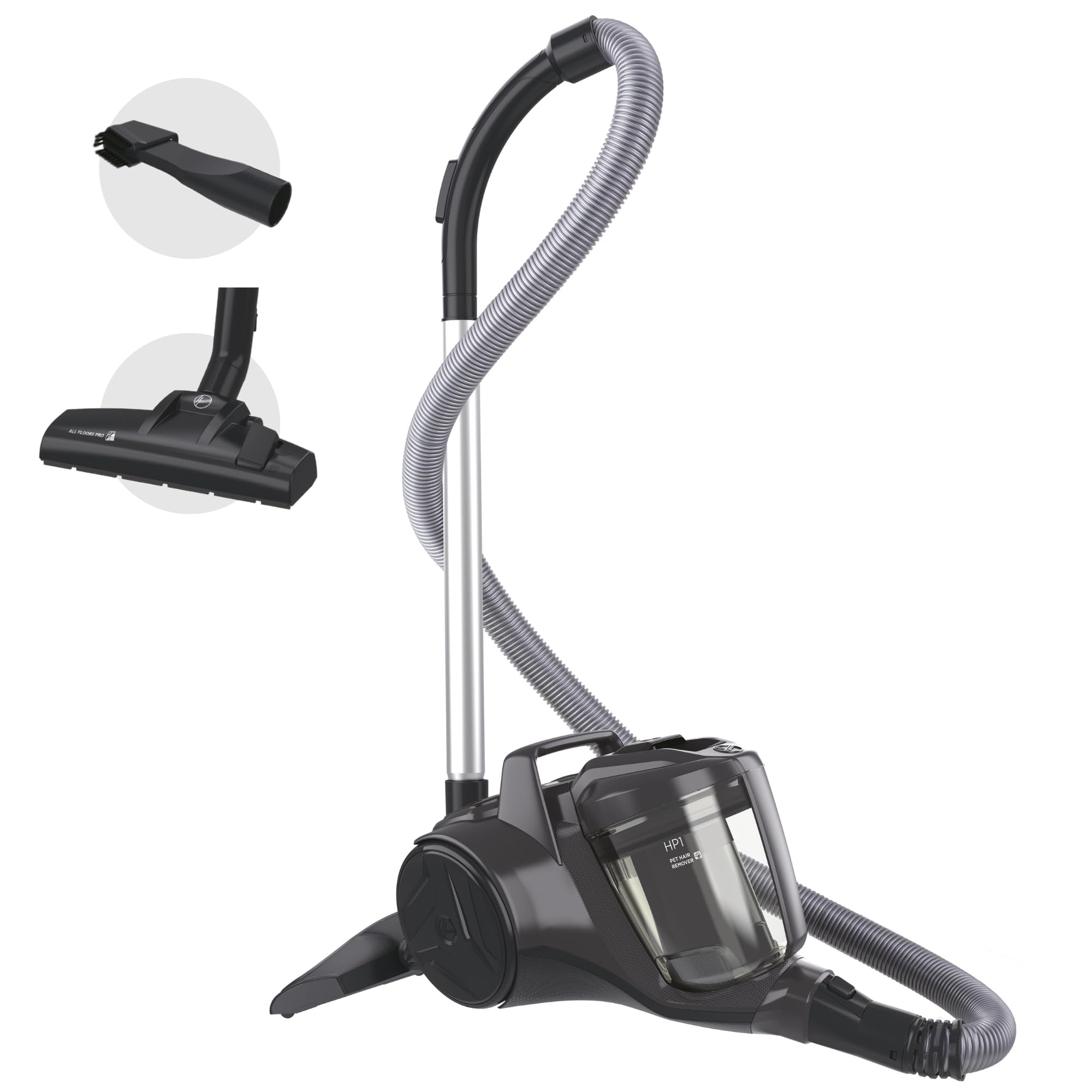 Hoover Hp1 Powerful Compact Cylinder Vacuum Cleaner For Hard Floors & Carpets, Epa Dust Filter, Large 2L Bin Capacity, Onboard Accessories, 7.5M Wor