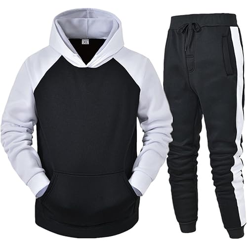 Mens Tracksuit 2 Piece Hoodie Solid Jogging Activewear with Long Sleeve Pullover Hooded Casual Sweatsuit Set for Men