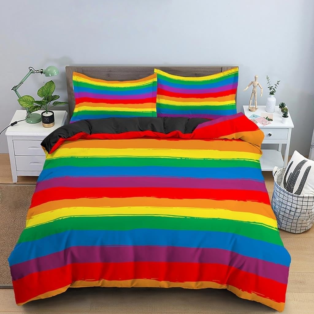 Housse de couette arc-en-ciel facile à laver pour chambre d'enfant sans repassage