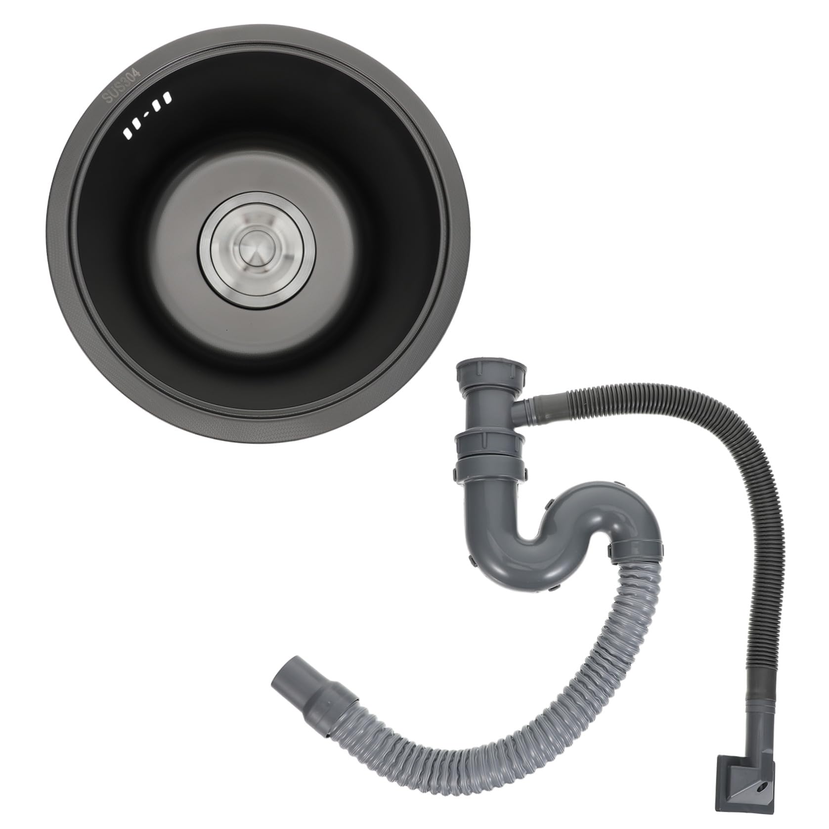 Alipis Fregadero Mini Tamaño 30x28x17 Cm de Acero Inoxidable 304 Redondo con Kit de Desagüe y Doble Instalación Flexible para Cocina Exterior y Camper