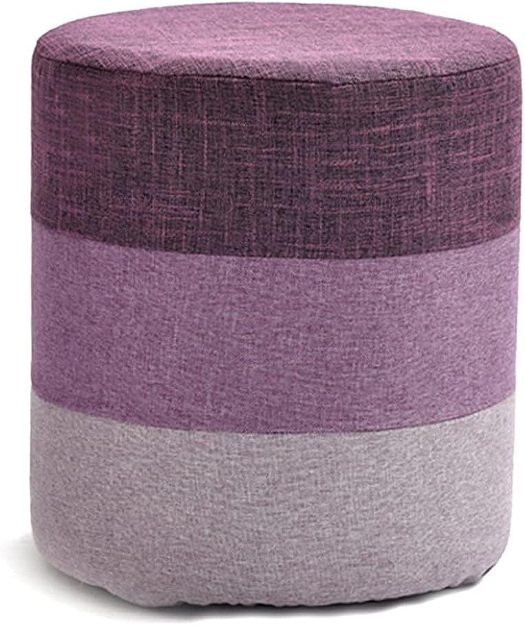 Minimalist Fashion Creative Linen Sofa Bench Colorful Leisure Footstool Removable Cover and High Elastic Sponge Cushion for Bedroom/Living Roomcasual/Round Orange