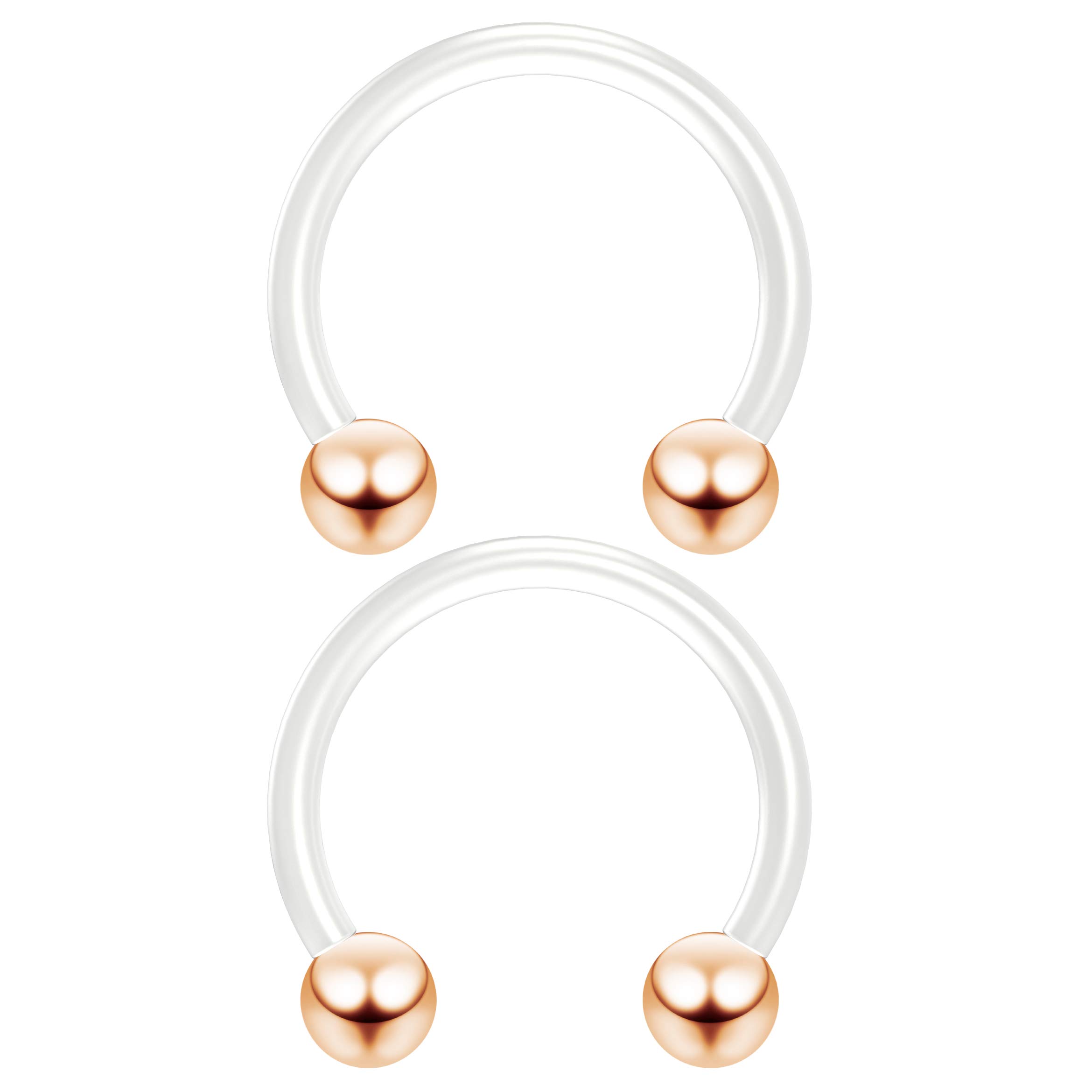 Evonix2pc 1.2mm 16g Flexible Bioflex Circular Barbell Horseshoe Bar Septum Ring Bioplast Piercing 10mm Rose Gold