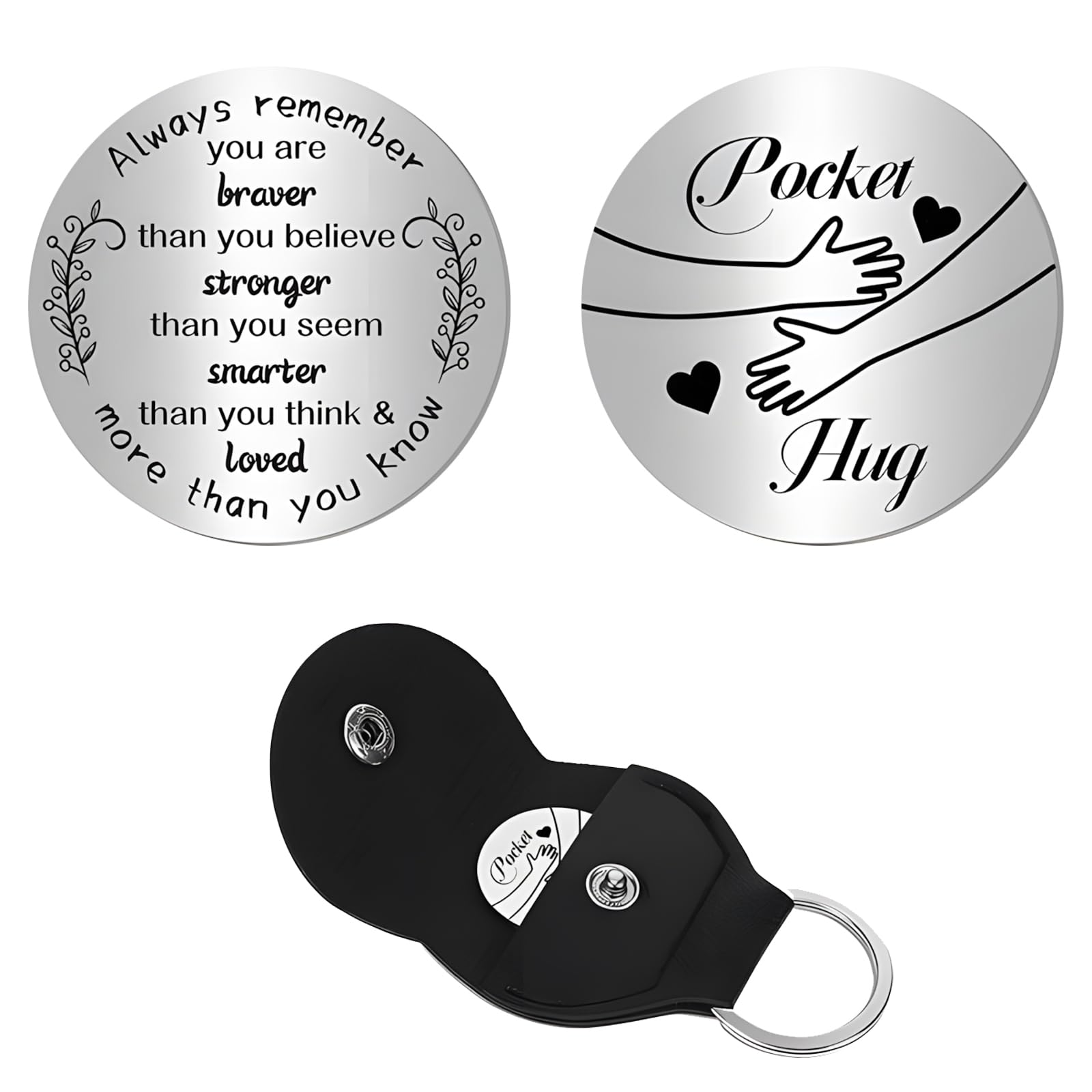 Yirrmiwn Pocket Hug Keyring for Women Men with Leather Case, Thinking of You Gifts for Women Friendship Inspirational Positive Support Best Friend Encouragement Gifts