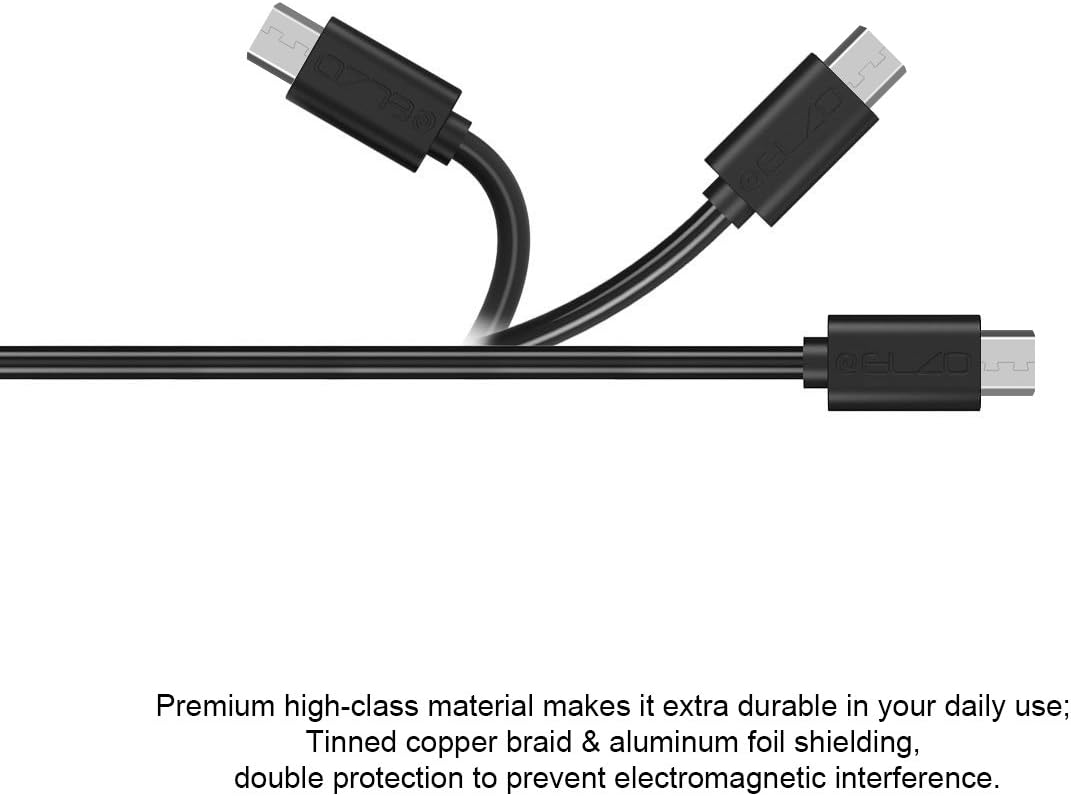 Elzo 3A Micro USB Cable 6ft/180cm 2 Pack Fast Charging Quick Charge for Samsung, Nexus, LG, Lenove, Motorola, ASUS, Sony, Android Smartphones and More, Black