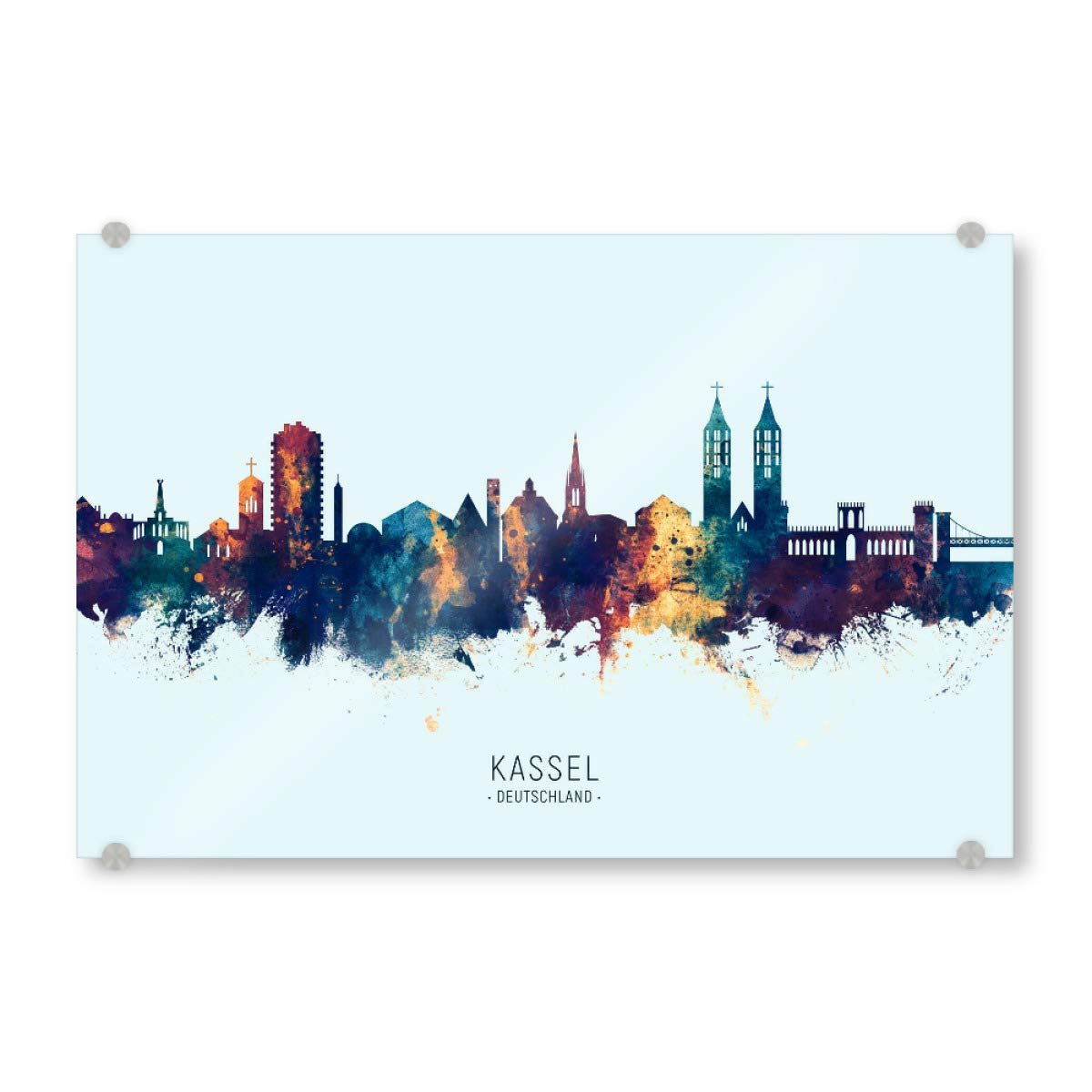 artboxONE Acrylglasbild 60x40 cm Städte Kassel Germany Skyline BlueOrange - Bild Kassel Deutschland Flag