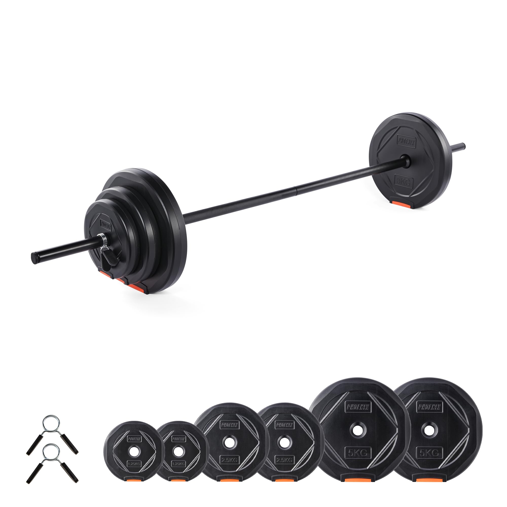 Phoenix Fitness 20kg Adjustable Barbell Weight Set β Knurled Steel Bar with Vinyl Weight Plates β Barbell Set for Strength Training at Home & Gym