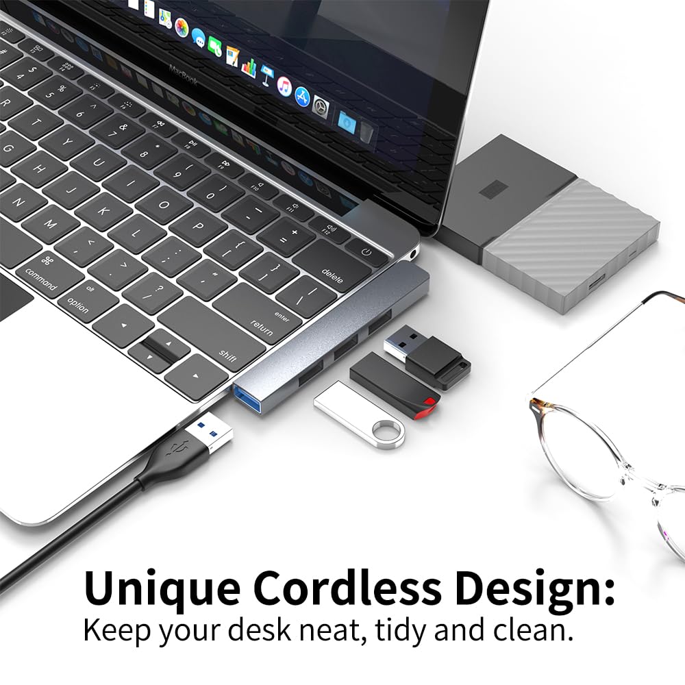 Hub USB 3.0 aluminiowy ekspander USB, 4-portowy przedłużacz/rozdzielacz USB, koncentrator danych do laptopa, szary (prawa strona)