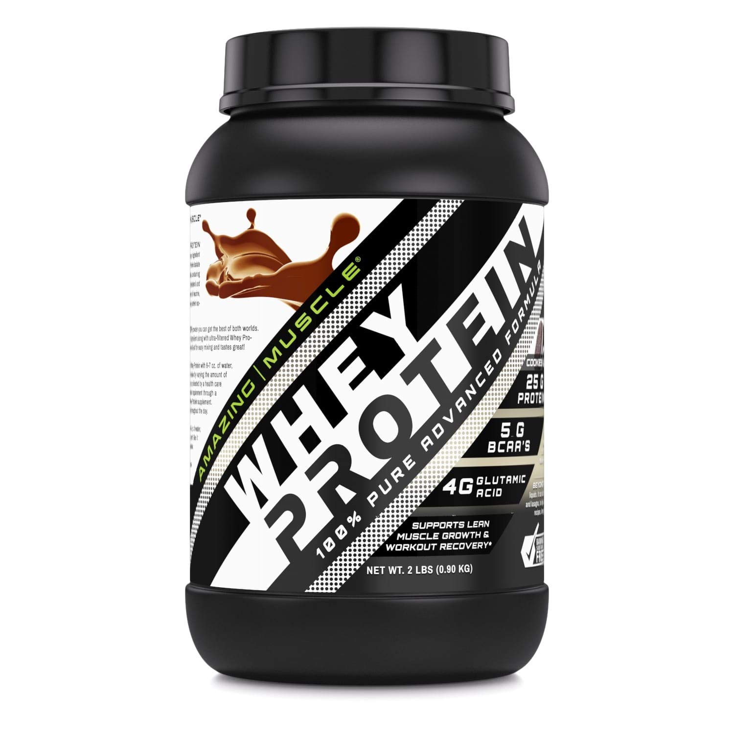 Amazing Muscle 100% Whey Protein Powder *Fórmula avanzada con aislado de proteína de suero como ingrediente principal junto con concentrado de proteína de suero ultrafiltrado (Galleta y crema, 2 lb)