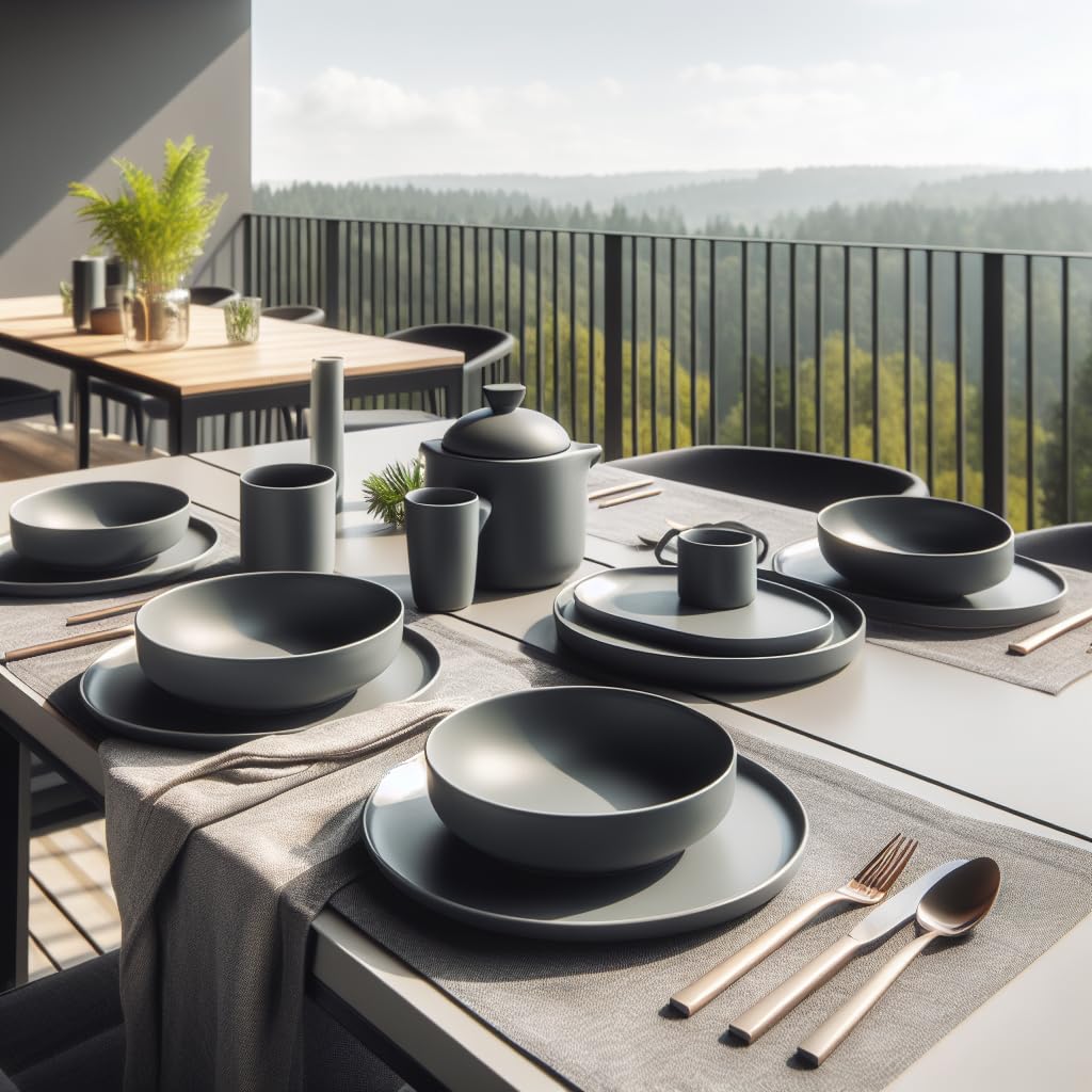 Vajilla Ceramica Santa Elena 18 Piezas Modelo Luna - Color Gris- Servicio para 6 Personas - Apta para Lavavajillas y Microhondas - Resistente Manchas y Arañazos - Diseño Ergonómico - Limpieza Fácil.