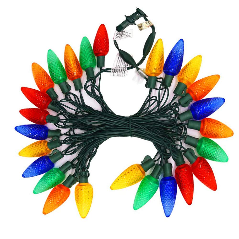 Outdoor C9 Led Christmas Lights Multicolor Commercial Grade Strawberry Holiday String Lights Colored,25LED Green Wire 18Ft Heavy-Duty Wedding Party Colorful Decorative Lights Mood Lights