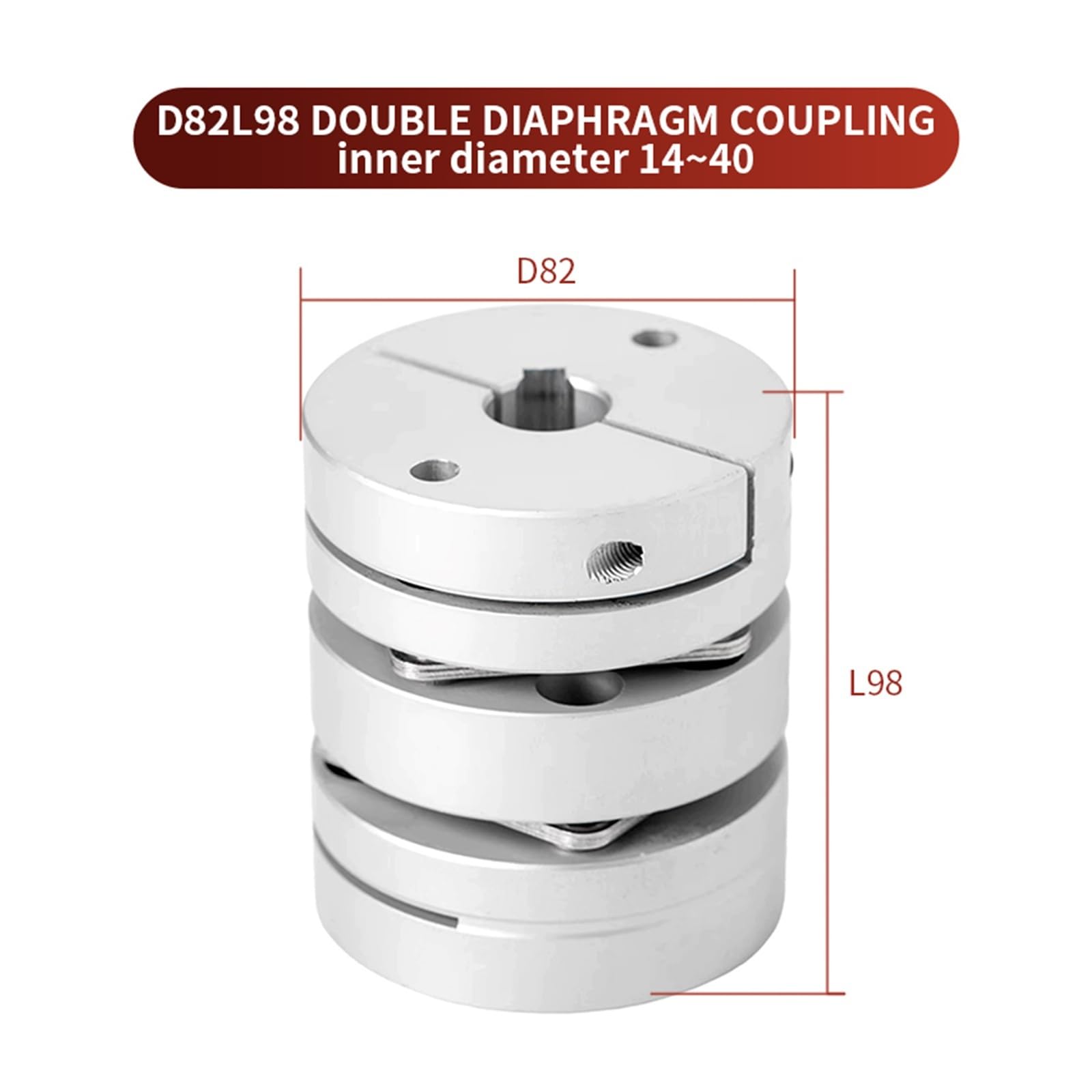 Accouplement Flexible à Double diaphragme, D82 L98, Trou intérieur 12/14-40, coupleur d'arbre à Prune Flexible, coupleur de Moteur Pas à Pas(15-19)
