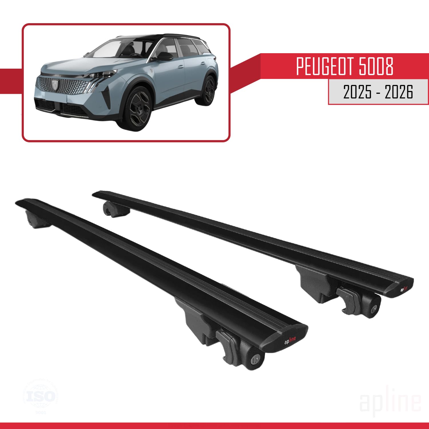 Compatible con Peugeot 5008 (P67) 2025-2026 Modelo Hook Barra de Techo Auto Portaequipajes Barras Transversales Negro Aluminio 2 Barras