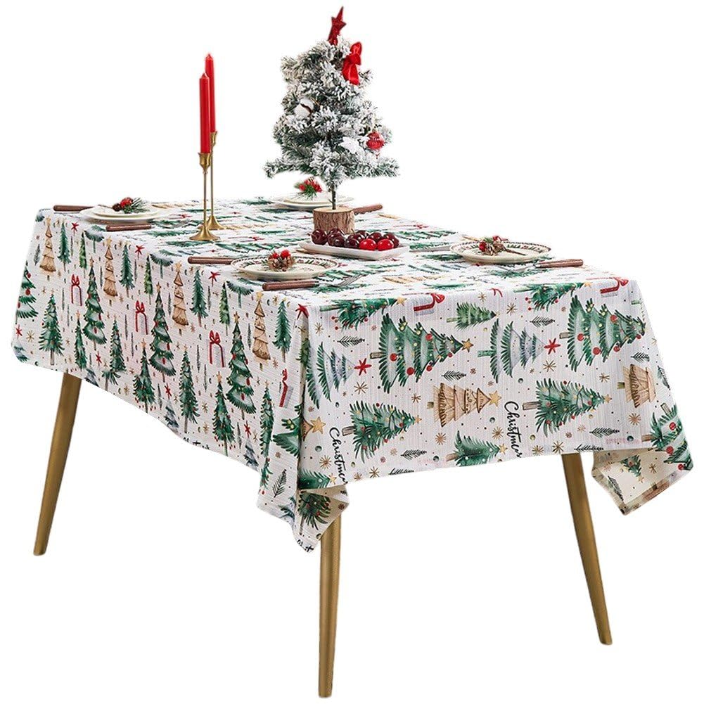 Nappe de Noël pour décoration de table de fête familiale motif sapins