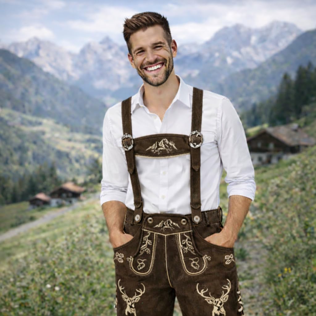 PAULGOS Herren Trachten Lederhose HK4 + Träger, Echtes Leder, Gr. 44-60