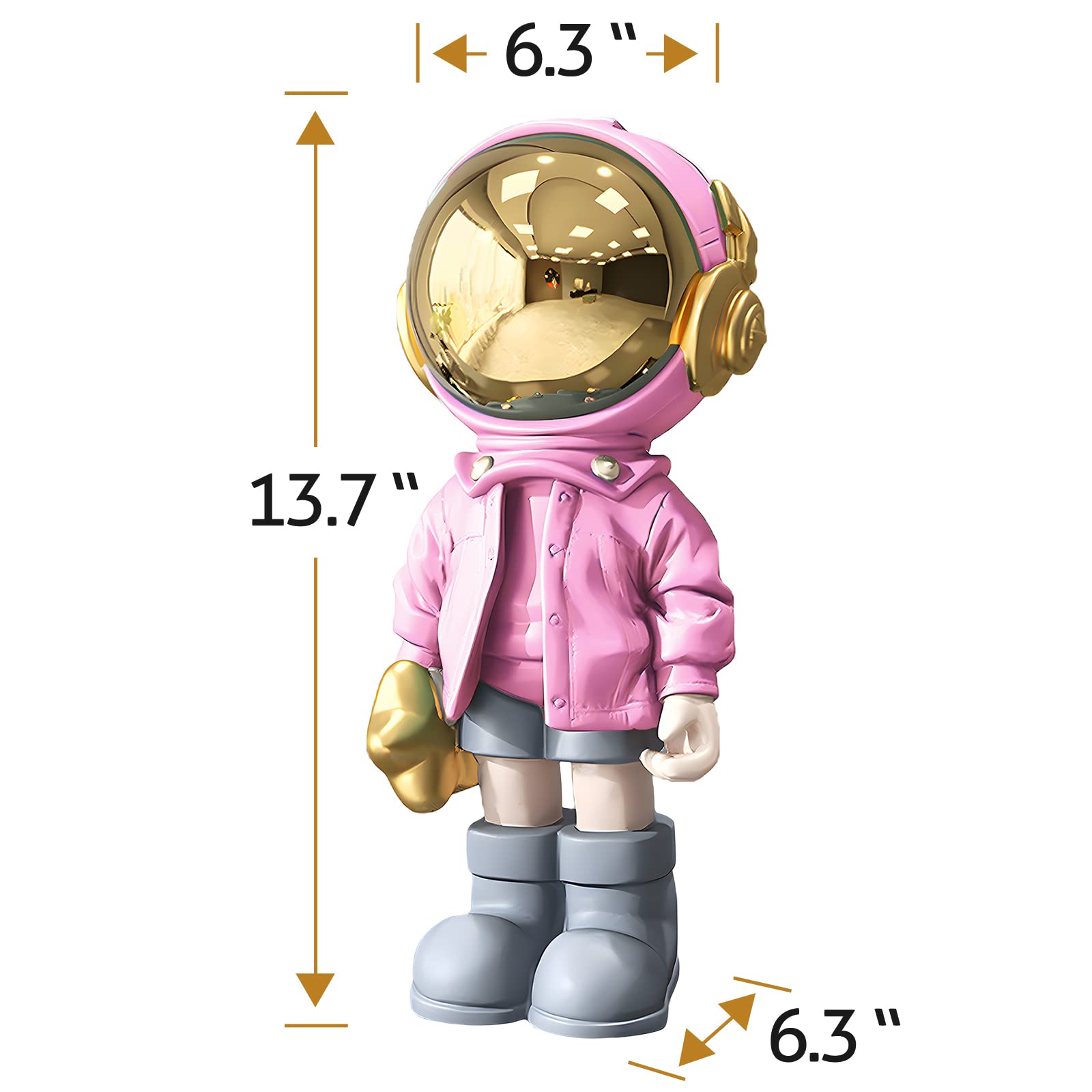Estatua de estatua de astronauta, decoración de astronauta, escultura para decoración del hogar, decoración de estantes dorados y negros, decoración de mesa con máscara de metal, adorno de figura de a