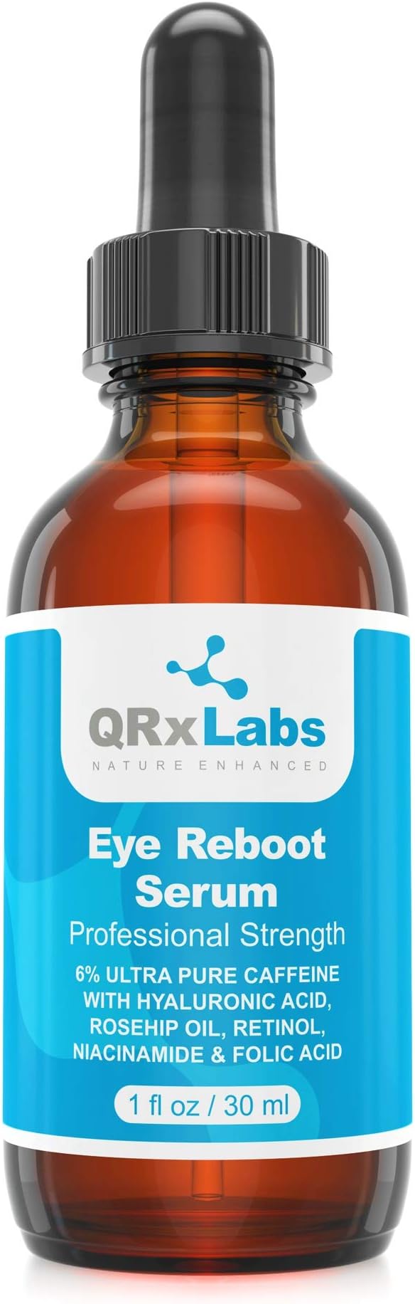 Eye Reboot Serum with 6% Caffeine, Hyaluronic Acid, Rosehip Oil, Retinol, Niacinamide & Folic Acid - Reduces Puffiness, Dark Circles, Crow Feet, Wrinkles and Fine Lines Around the Eyes - 1 oz / 30 ml