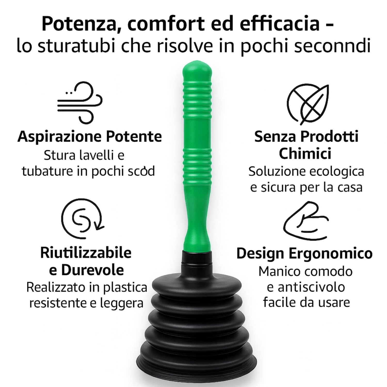 Stura lavandini e scarichi con ventosa sturalavandini – Suzione potente e riutilizzabile – Rimuove ingorghi in doccia, lavabo, vasca e cucina – Sturalavandino multiuso durevole (Verde Chiaro)
