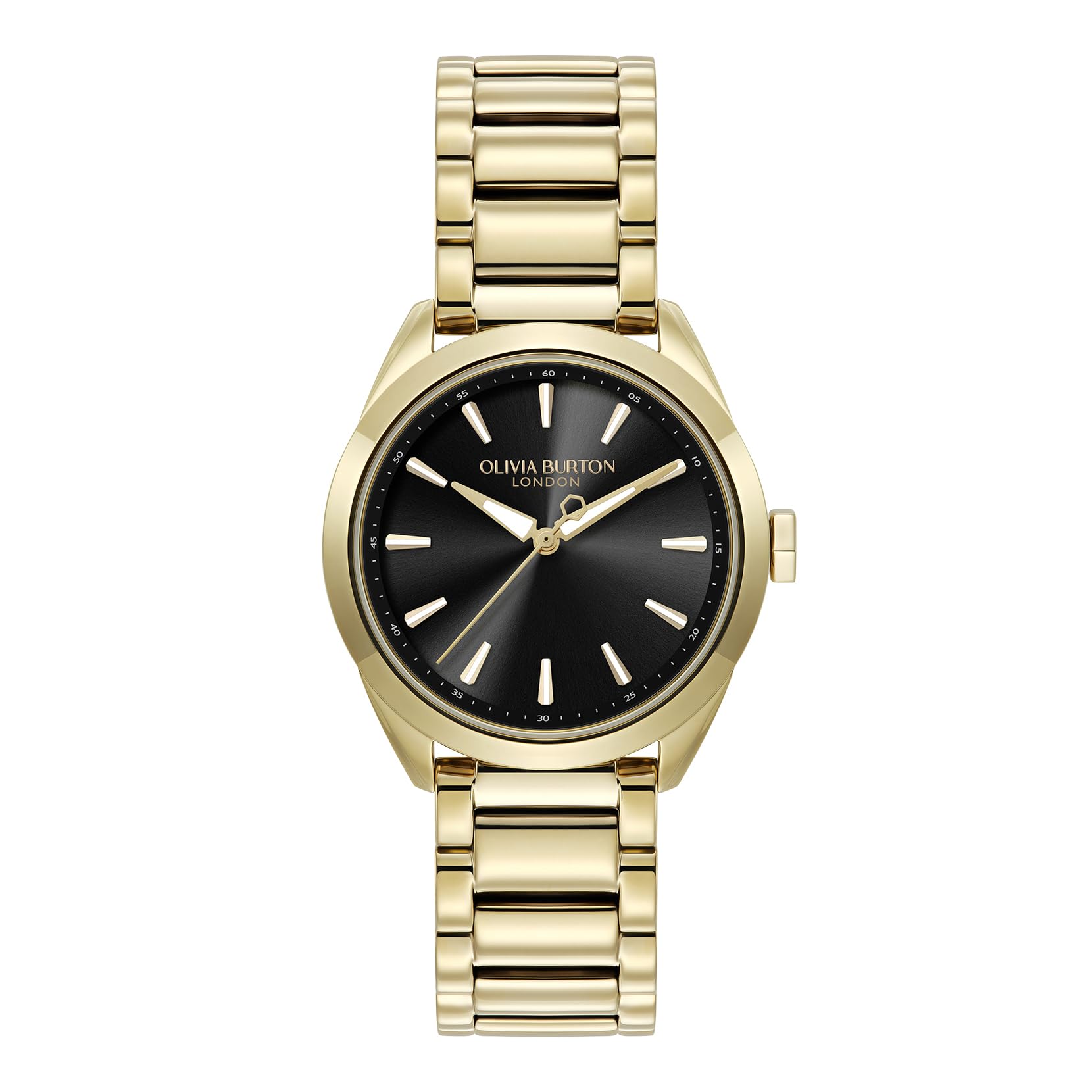 Olivia Burton Three Hand Quartz Movement Watch for Women GEO Collection with Gold Colored Stainless Steel Bracelet - 24000248