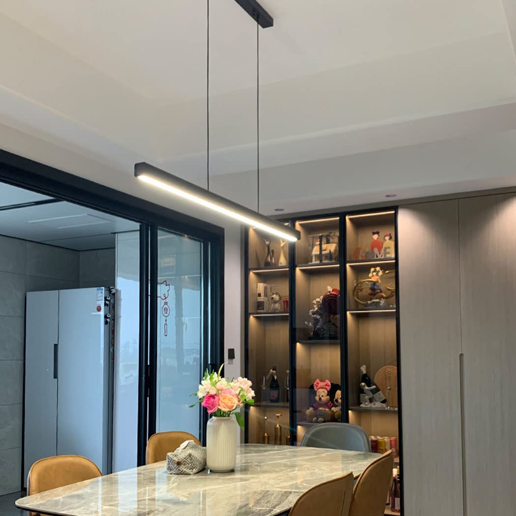 dimmbare LED Pendelleuchte schwarz Moderne Hängeleuchte mit Fernbedienung Pendellampe linear Design höhenverstellbar Kronleuchter Lampe für Esstisch Esszimmer Sekretariat Küche Leuchte (L80cm/32W)