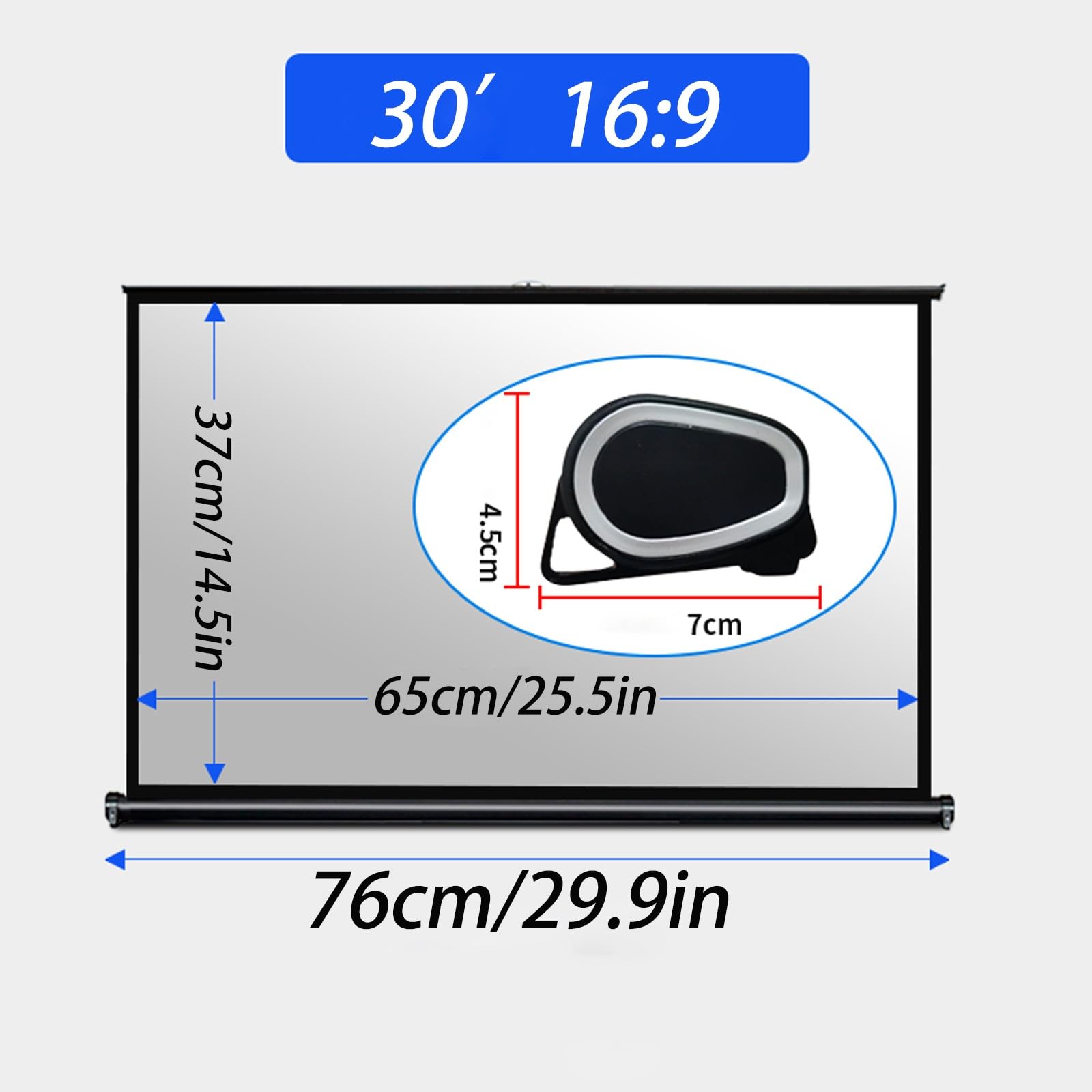 Schermo per Proiettore Portatile 30 40 50 Pollici Schermo di Proiezione da Tavolo Mobile Telo Proiettore Manuale per Home Theater Campeggio，Schermo di Proiezione Retrattile(16:9,30")