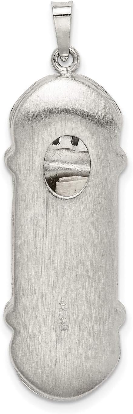 Hollow Ornate Mezuzah Pendant In Polished 925 Sterling Silver 36 mm x 13 mm