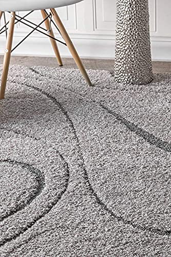 Image of Transitional Flames Shaggy Rectangular Carpet For Living Room,Bedroom,High Low Design Finish Microfiber 1.8 Inch Pile High,4X6 Feet Grey|Grey Color