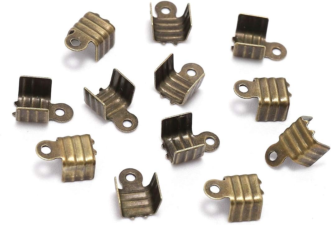 AGCFABS 200pcs 3mm Small Cord End Tip Fold Over Clasp Crimp Bead Connector DIY Jewelry Making Supplies for Cord Buckle 4 Sizes 7 Colors (Antique Bronze, 3mm x 6mm)