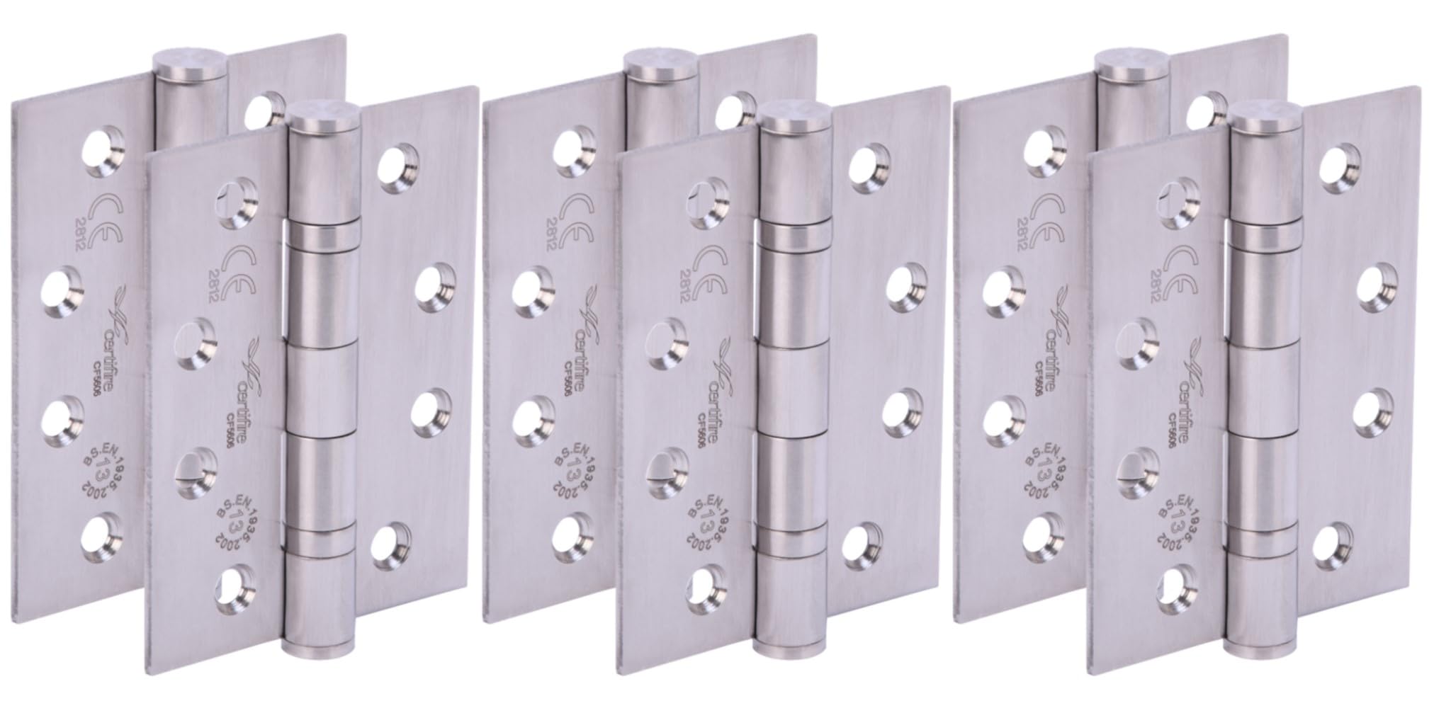 HANDLEZONE® Fire Door Hinges 3 Pairs 102mm / 4 inch Ball Bearing, Grade 13 Fire Rated, CE13 FD30 FD60, with Screws - Satin Stainless Steel