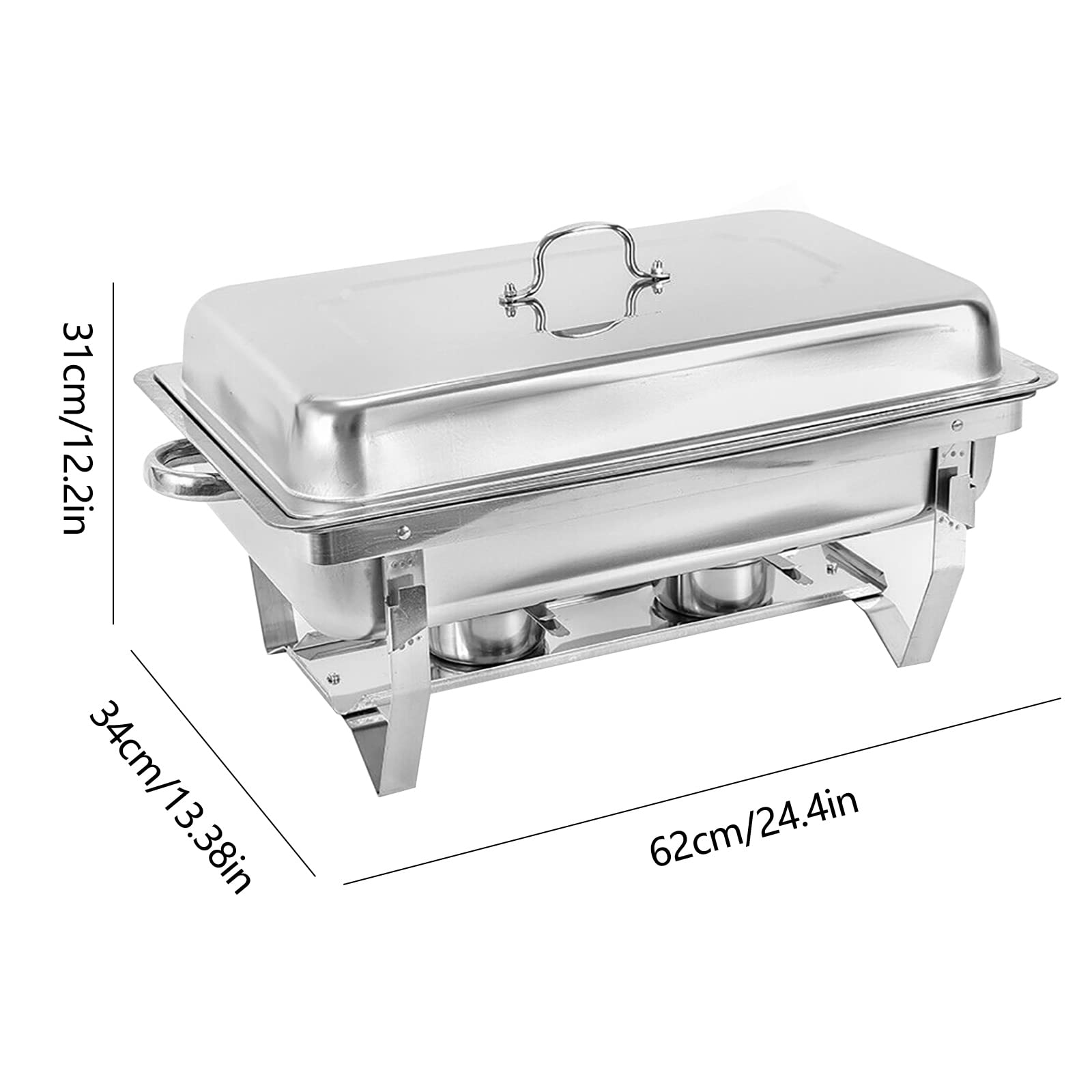 Plato para rozaduras de 9 litros y calentadores de alimentos, servidor de bufé, calentador de alimentos de acero inoxidable con tapa, marco plegable, soporte de combustible, plato de rozaduras para