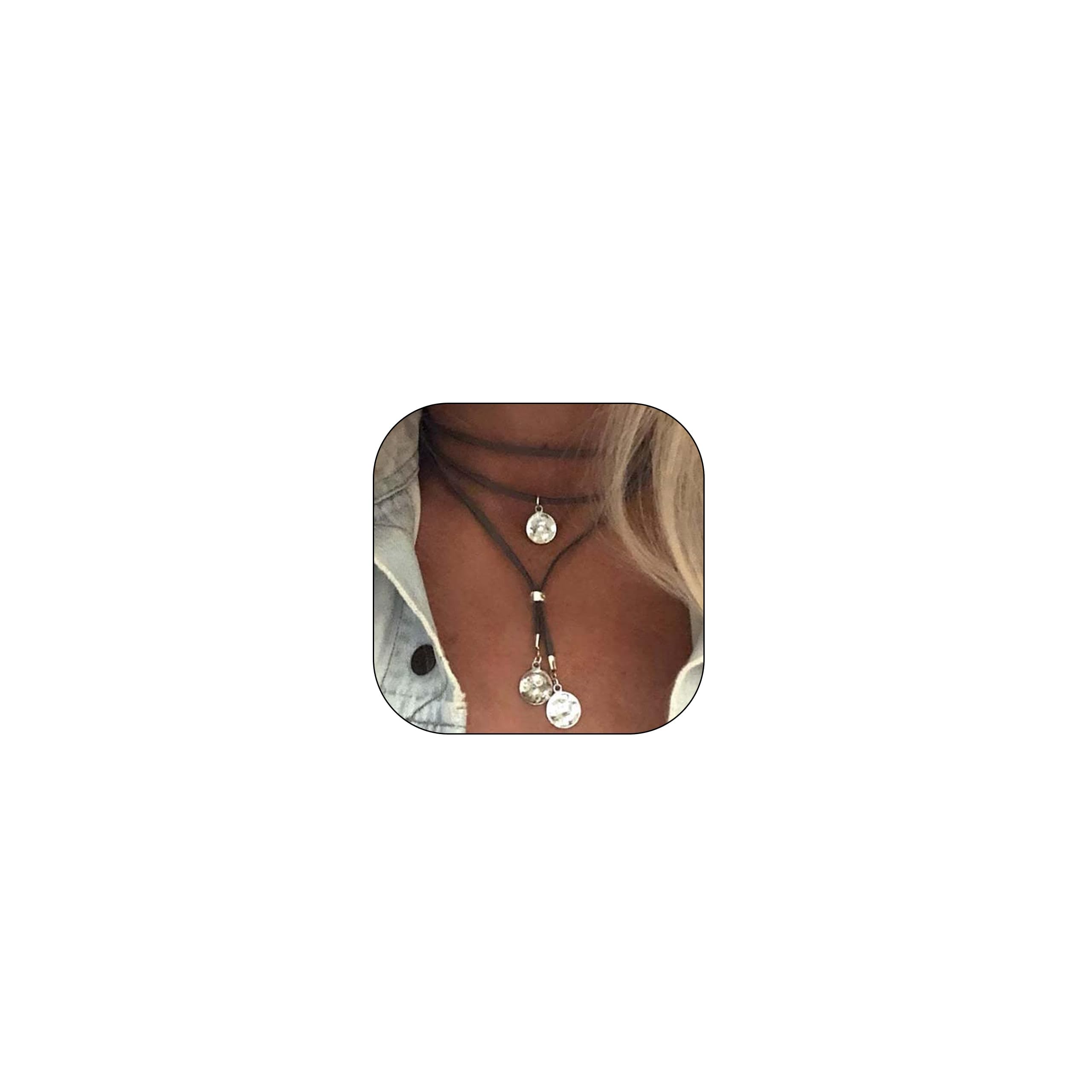 Collares bohemios para mujer, trajes de concierto campestre, traje occidental de Nashville para mujer, gargantilla, collar largo de cuero, vestido occidental, joyería, accesorios de vaquera campestre,