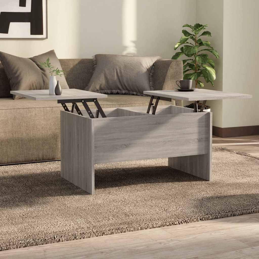 vidaXL Modern Coffee Table with Adjustable Tabletop & Hidden Storage Compartments - Engineered Wood - Gray Sonoma - 31.5"x19.7"x16.7"