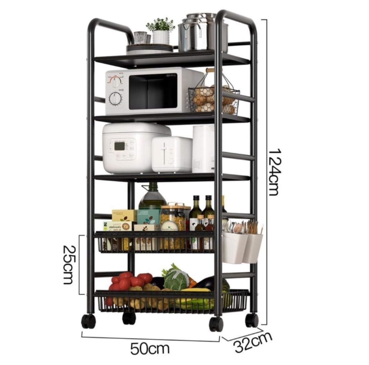 Soporte Microondas Estante Para Horno Microondas De 5 Niveles Almacenamiento Utilidad Cocina Organizador Carrito Para Con Cestas Alambre Y Ruedas Organizador de Cocina