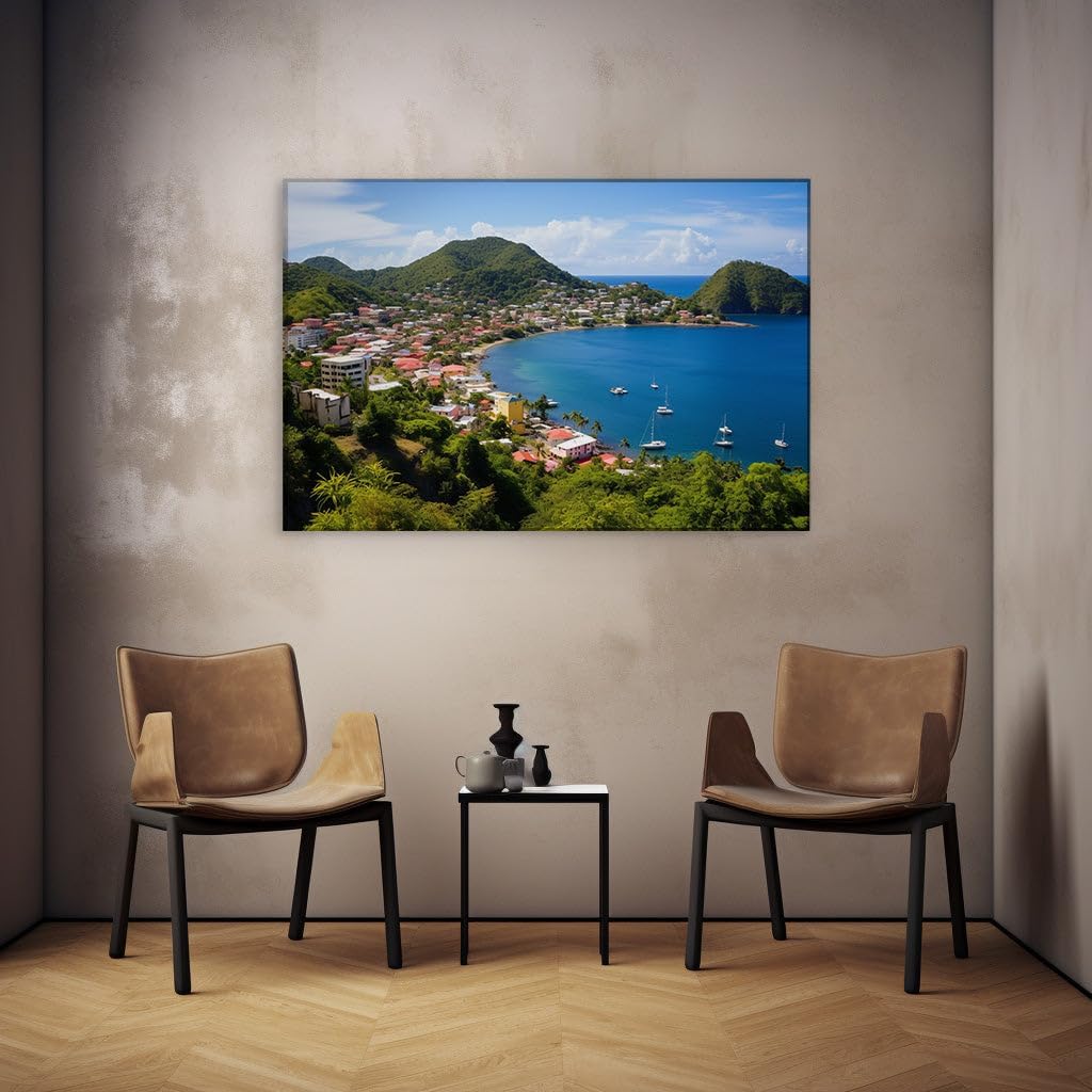Canvas for Living room. Coastal Serenity in a Tapestry of Colorful Buildings and Azure Waters, 27 x 18 inch Canvas Wall Art - Contemporary Masterpieces - Modern Home Decor