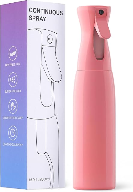 Toureal Continuous Spray Bottles for Hair 500ml Ultra Fine Mist Empty Water Sprayer Mister Spray Bottle for Hair Styling Salon Skin Care Gardening Plants Cleaning (Pink)
