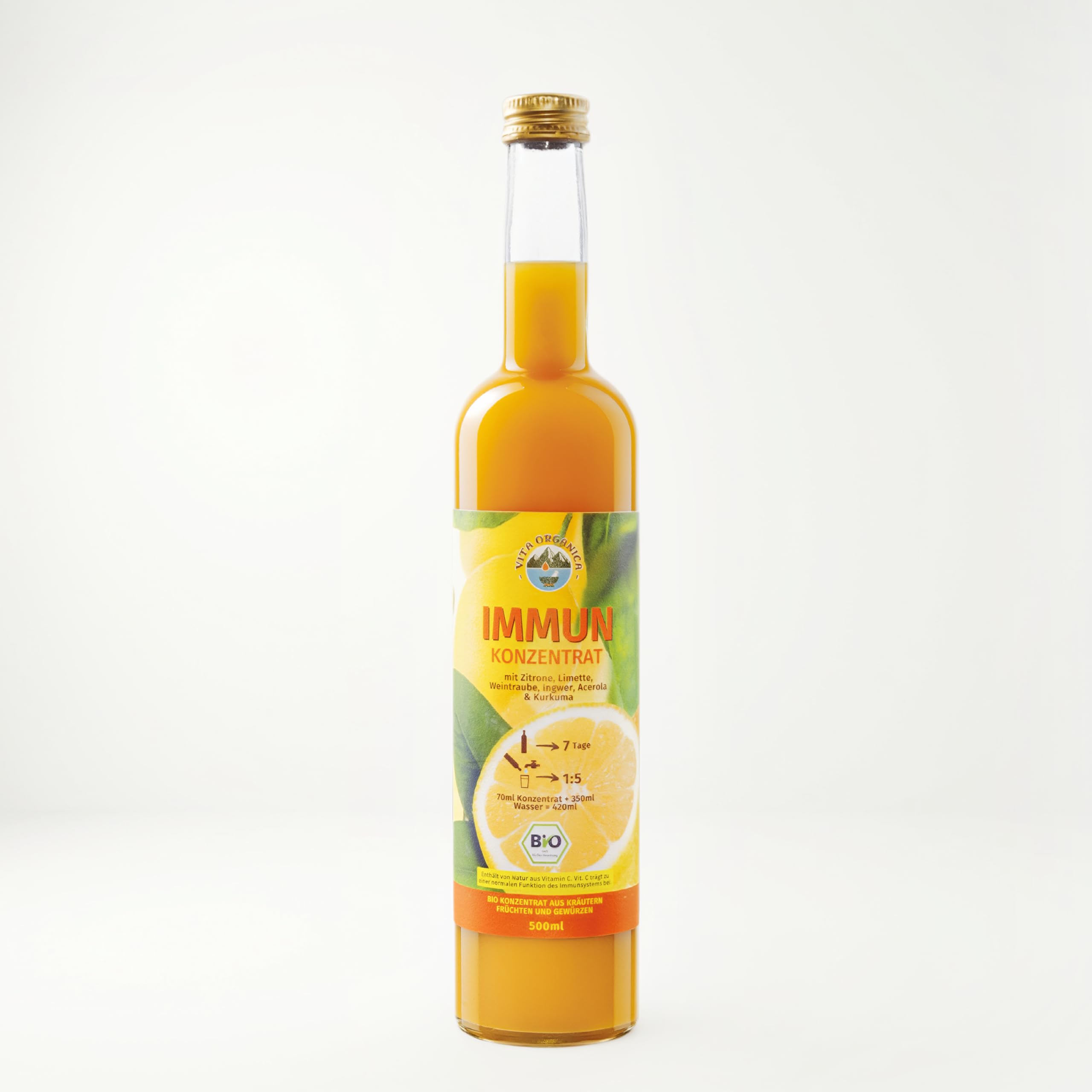 500 ml Bio Konzentrat - mit Kurkuma, Ingwer, Acerola & Echinacea - Enthält von Natur aus Vitamin C. I Biologisches Konzentrat als Shot oder für Limonade ohne künstliche Aromen und Zuckerzusatz