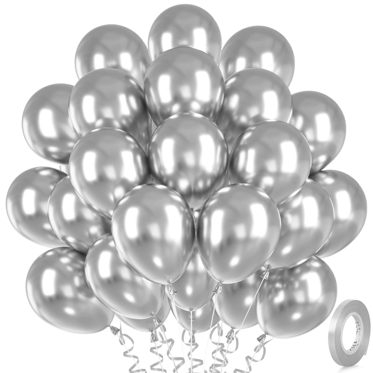 Luftballons Metallic Silber, 30 Stück Metallisches Chrom Silber Luftballon Set, Silberne Helium Ballon für Geburtstag Baby Hochzeit Shower Schulfeier Neujahr Silvester Graduierung Babyparty