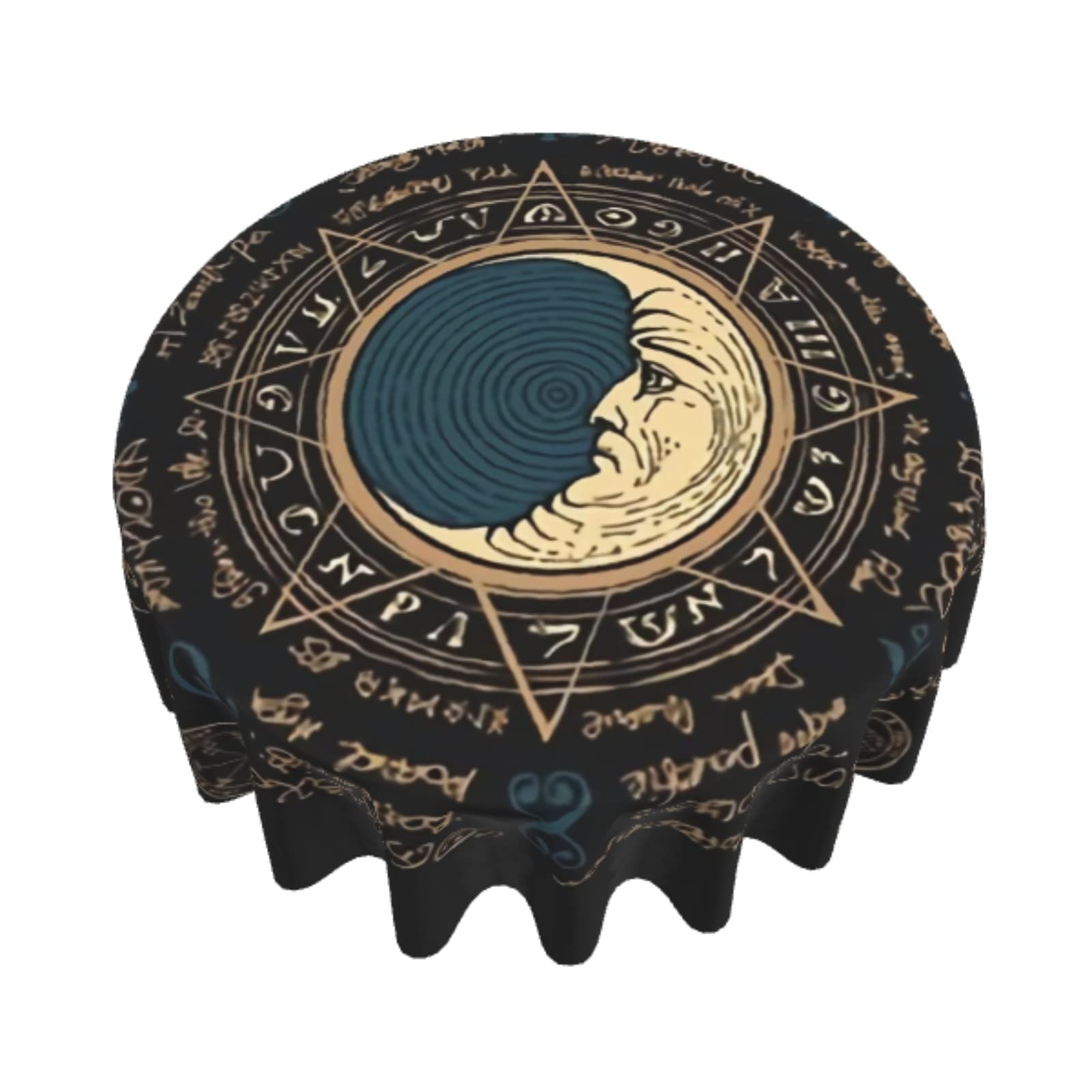 Cafl Moon Astrology Tablecloth Metaphysical Magical Inscriptions Round Table Cloth 60 Inch Waterproof Tablecloths for Indoor Outdoor Dining Decorative Party Picnic Tabletop Dining Room 4-6 Seats