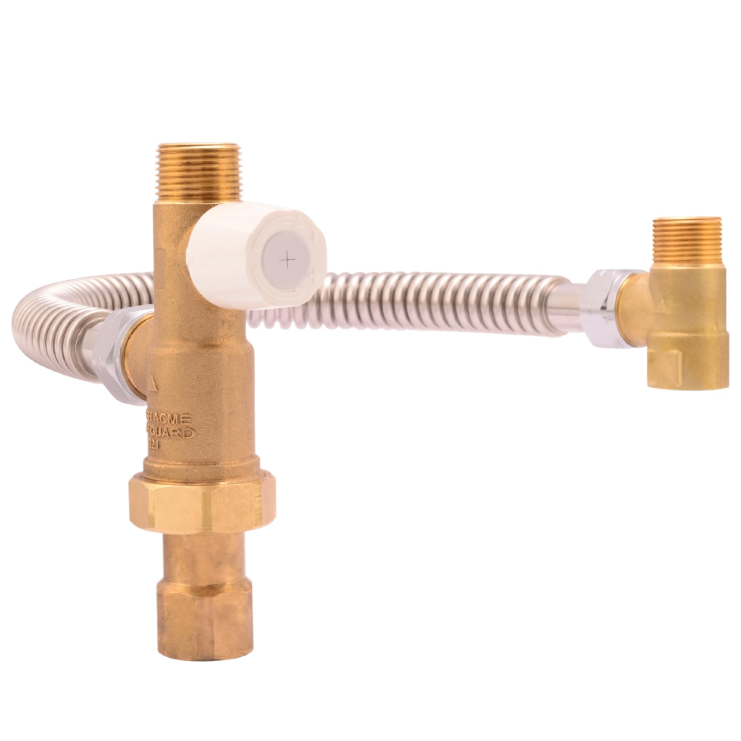 Cash Acme 3/4 Inch Tank Booster Water Heater Thermostatic Mixing Valve with Corrugated Hose, PEX Pipe, PE-RT, CPVC, Copper, 24409